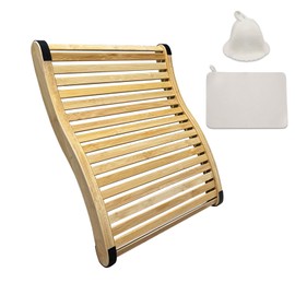 NUIBY Natural Bamboo Sauna Backrest, Cooler and More Flexible Than Wood, Complete with a Sauna Hat and a Seat Pad, Features Anti-Slip Rubber Pad. Sauna Accessory Set. (1 Pack)