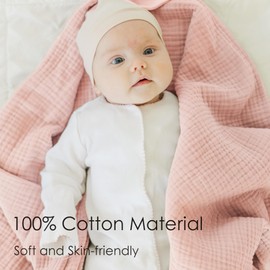 MairMore Muslin Baby Blanket for Boys and Girls, Neutral Cotton Nursery Bed Blankets for Newborn Infant Toddler - Soft and Breathable Large Blankets - 47"*47" (Pink)