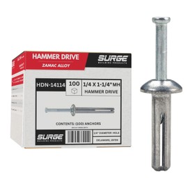 Surge BP - 1/4" x 1-1/4" MH Hammer Drive Nail in Concrete Anchor with Carbon Steel Nail | Fasteners for Concrete, Block, and Brick (100/BOX)
