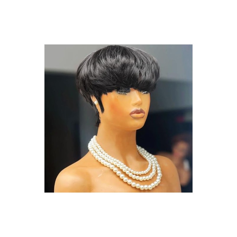 Peluca de cabello humano con corte pixie para mujeres negras,