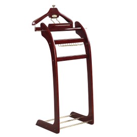 Proman Products Windsor Signature Valet Stand VL16158 with Tray, Detachable Contour Hanger, Trouser Bar, Tie Rack, 13.5" W x 16.5" D x 45" H, Dark Mahogany