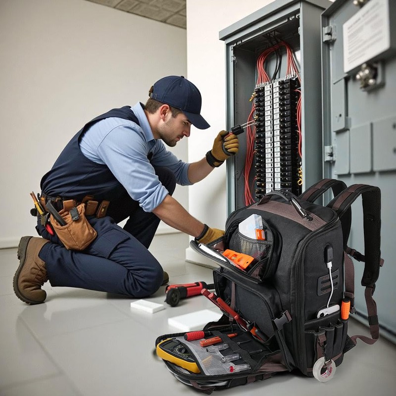 WELKINLAND 46-Pockets Electrician Backpack, Full-Open Tool Backpacks, Heavy Duty Tools