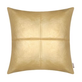 BRAWARM High Quality Cushion Cover Sofa Couch Home Decor Solid Color Luxury Faux Leather Hand Stitched Cushion Cover 55cm x 55cm Gold