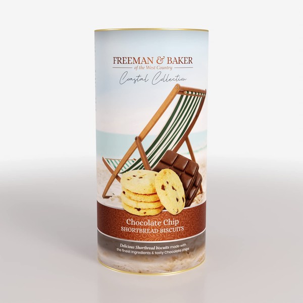 Freeman & Baker - Coastal Collection - Chocolate Chip Shortbread Biscuits, Drum (160g)