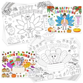 HEYINSHEN Thanksgiving Coloring Placemats for Kids 16PCS Fall Thanksgiving Placemats for Kids to Color Thanksgiving Paper Table Mats for Thankful Craft Activity Thanksgiving Party Table Decorations