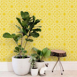 Simple Shapes GEO Flowers Wallpaper - Peel and Stick (24 x 108 inch, Yellow)