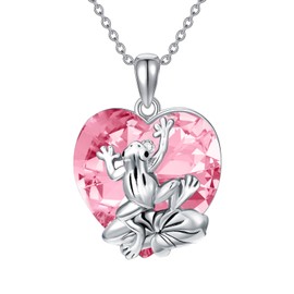 PDTJMTG Frog Necklace 925 Sterling Silver with Birthstone Frog Pendant Necklace Jewellery Gift for Women Girls, Sterling Silver, Crystal
