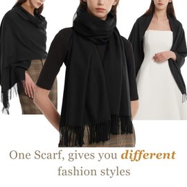 FURTALK Ladies Winter Pashmina Shawl Scarf Wraps Soft Warm Blanket Scarves for Weddings（One size, black