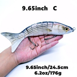 Fishing Lure Swimbait  Big Bait Crankbait for Bass Muskie Trout Bass Catfish Sunfish Fishhook Lifelike 8segment Fish 9.65inch - Color: 9.65inch  C