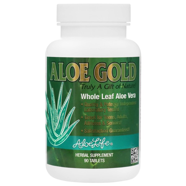 Aloe Life - Aloe Gold Tablets, Immune Support & Healthy Herbal Bitters, Supports Proper Digestion, Promotes Energy & Body Wellness, Certified Organically Grown Whole Leaf Aloe Vera Leaves (90 Tablets)