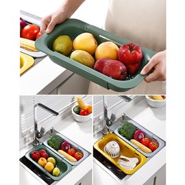 NIWWIN Collapsible Kitchen Colander Strainer, Expandable Over the Sink Colander for Kitchen, Adjustable Silicone Portable Sink Strainer, Foldable Wash Fruits Vegetables Noodle Basket (Grey)