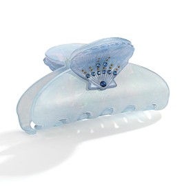 LILIE&WHITE Acrylic Seashell Hair Accessories: Blue Rhinestone-Patterned Strong Fixed Claw Clips for Summer Beach Looks