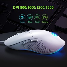 PoseiTun Wired Mouse with Ergonomic Design Silent USB Computer Mice White