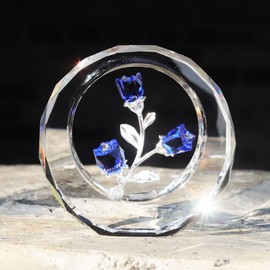LONGWIN Crystal Tulips Flower Figurines with a Outer Circular Ring, Glass Spring Bouquet Collectible Figurines Home Decor - Gift Idea for Mothers Day, Valentine's Day (Cobalt Blue)