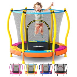 Happin® 55” Toddler Trampoline Indoor & Outdoor Playset Ages 1-6, 5FT Kids Trampoline, Ultra Safe Mini Trampoline for Kids with Safety Enclosure Net, Gifts for Birthday, Interactive Play