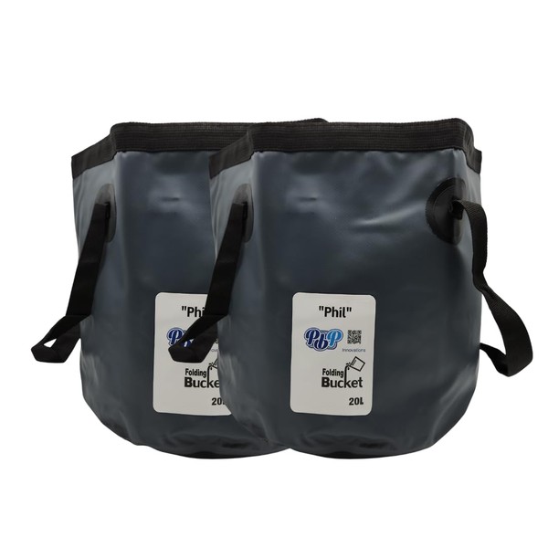PBP Handy Folding Bucket 20L - "PHIL" (2PK) (Grey)
