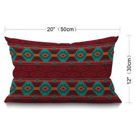 BGBDEIA Oblong Cushion Cover Farmhouse 12x20 Inch Soft Linen Throw Pillowcase Southwestern Pattern Retro Style Dark Redolive Green Pillow Cover for Couch Bed Sofa Chair,30 x 50 cm