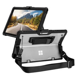 MOSISO Case Compatible with Surface Pro 7 Plus/Pro 7/6/5/4/LTE, Heavy Duty Rugged Hard Shell Cover with Shoulder Strap & Hand Strap, Compatible with Type Cover Keyboard, Black