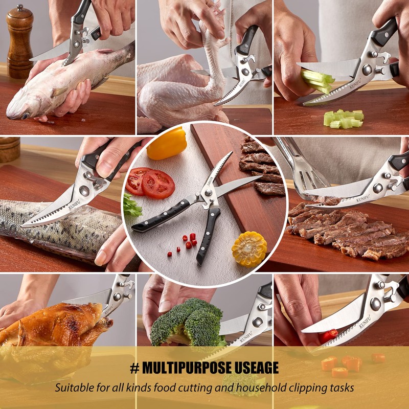 KUNIFU Poultry Shears, All Purpose Heavy Duty Kitchen Scissors For