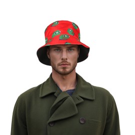 Amanda Jacobs Reversible Pepe Frog Bucket Hat | Unisex Summer Beach Sun Cap | Foldable Fisherman Hat for Travel, Hiking, Shopping, Crypto Hat (UK, Alpha, One Size, One Size fits 55-58cm, Roby Red)