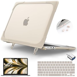 Teryeefi [Heavy Duty Fold Kickstand] for MacBook Air 13.6 Inch Case M3 M2 2022-2024 A2681 A3113,Shockproof Protective Hard Shell with Keyboard Cover Screen Protector, Khaki