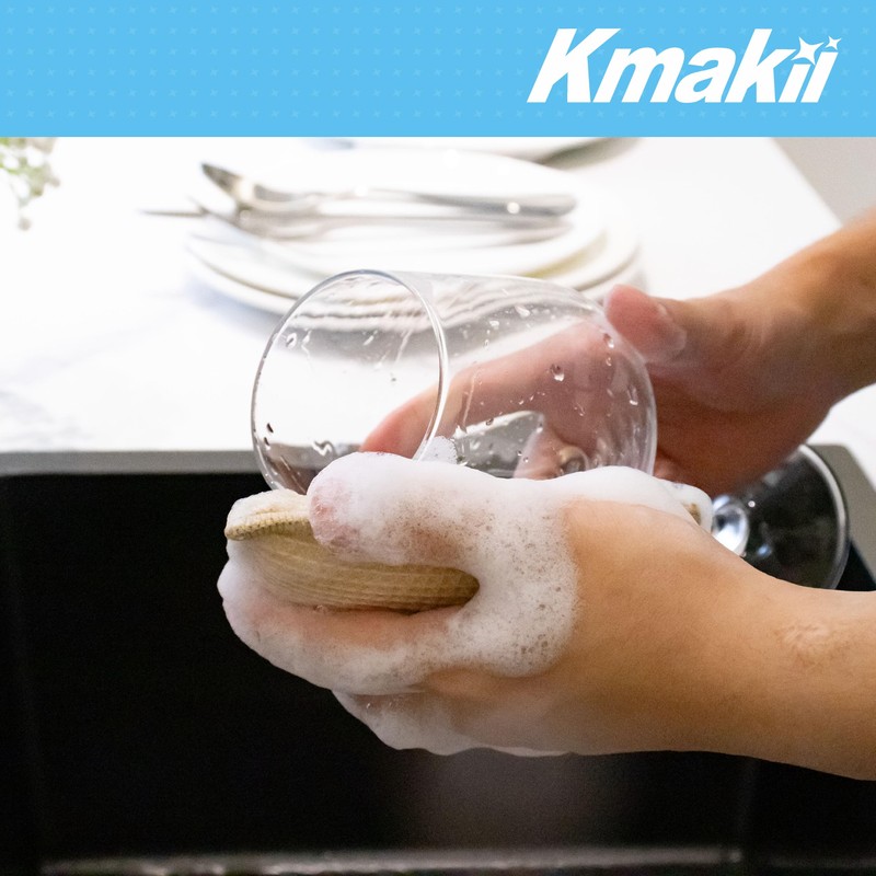 KMAKII Bamboo Kitchen Sponges Dish Sponges Natural Cleaning Sponges Beige