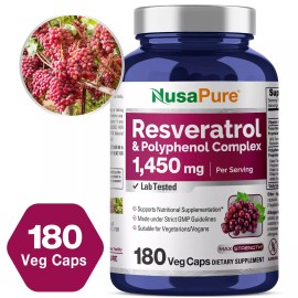 NusaPure Resveratrol & Polyphenol Complex 1450mg – 180 Vegetarian Capsules (Non-GMO)