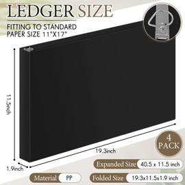 Humyoun 4 Pcs 11 x 17 Inch 3 Ring Binders 1.5 Inch Rings Heavy Duty View D Ring Binders Economy Holds 11" x 17" Paper for Artwork Blueprints, Office, Home, Work Places(Black)