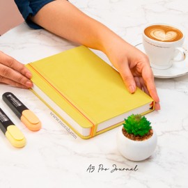 NEORAH —Dot Grid Journal |208 Pages-135 gsm | PRO SERIES Journal (210x148 mm)-Hardcover A5 Journal Notebook - Includes Back Pocket|3 Silk Book Mark |Journal Box-Completely HANDMADE for office diary - Yellow