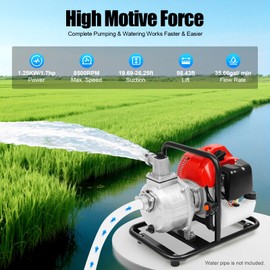 43CC 2-Stroke Gasoline Engine Water Pump, 1.7HP 1 Inch Semi-Trash Water Transfer Pump, 8500RPM Garden Farm Irrigation Pump High Pressure Pumps for Drainage, Irrigation, Landscaping, Swimming Pool