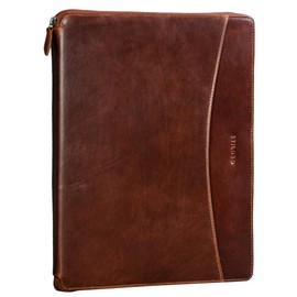 STILORD 'Dexter' Document Case A4 Leather Work Folder Vintage Document Folder DIN A4 Conference Folder Writing Case for 13.3 Inch MacBooks, Vegetable, tanned, dark brown, briefcase