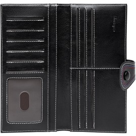 cakang Ultra Slim Wallet Women Leather RFID Blocking Credit Card Holder Bifold Thin Wallet for Women Long Ladies Wallets(Black)