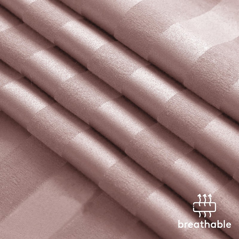 Simply Amelia Satin Stripe Single Blush Duvet Cover Sets Premium