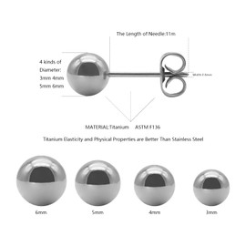 FACOKO Sterling Silver Earrings, Titanium Ball Stud Earrings, Hypoallergenic Non-Nickel Earrings Women Men, Earrings for Sensitive Ears, Simple Dainty Earring(6mm, Silver 1)