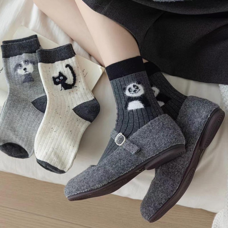 footdiary Women's Crew Socks Cute Bear Cat Floral Soft Fancy