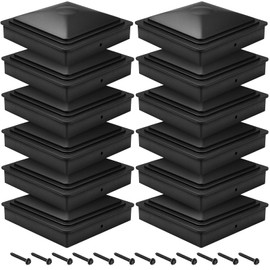 bonna Post Caps 7 x 7 cm, Pack of 24 Post Caps, Plastic Cover Caps for Fence Posts with Screws, Black