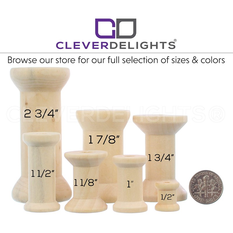 CleverDelights 1/2" x 1/2" Wood Spools - 25 Pack -