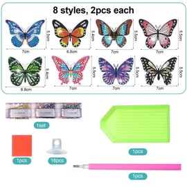 NXPWRC 16 Pieces Of Butterfly Dot Diamond Stickers, Exquisite Butterfly Shape, Sparkling Diamond Decoration, Unique Style, Multiple Styles To Choose From, Suitable For Decorating Clothing Or Bags