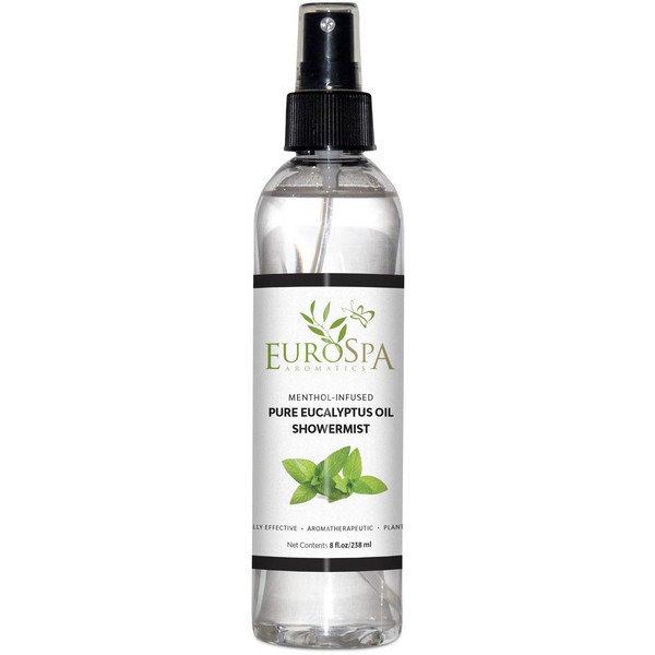 EuroSpa Aromatics Pure Eucalyptus Oil ShowerMist and Steam Room Spray, All-Natural Premium Aromatherapy Essential Oils - Menthol Infused, 8oz