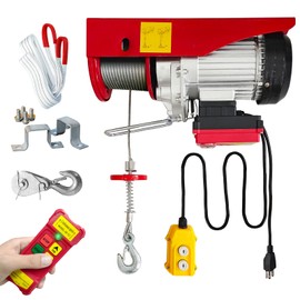 Electric Hoist 2 in 1-440lbs Electric Hoist Winch with 98ft Wireless Control&Wired Remote Control,110v Electric Hoist 59ft/29.5ft Lifting Height for Garage Warehouse Factory,Single/Double Slings