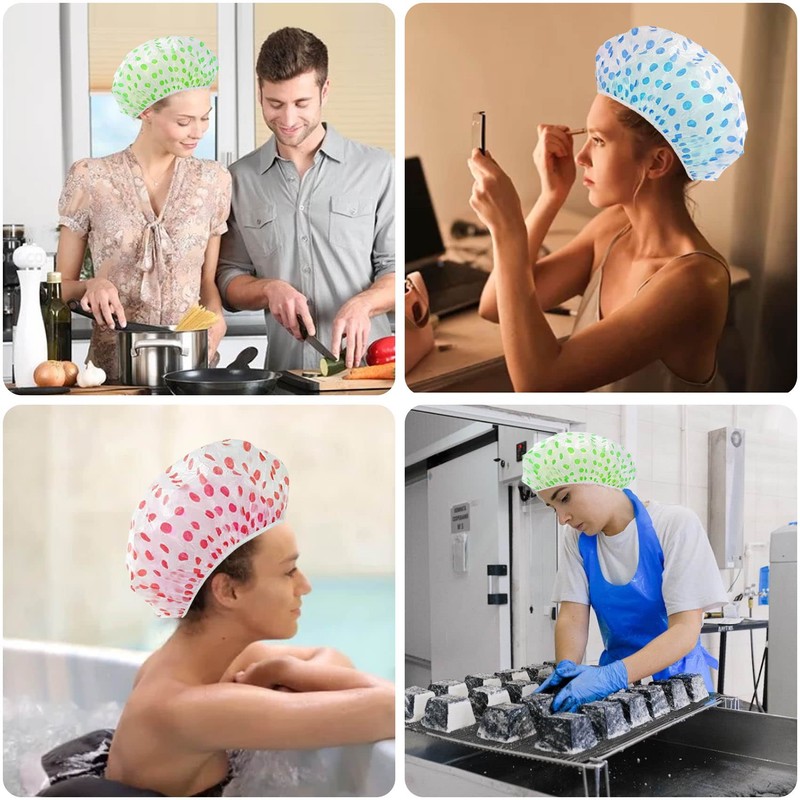 6 Pcs Shower Caps, Reusable Bath Cap with Elastic Band,