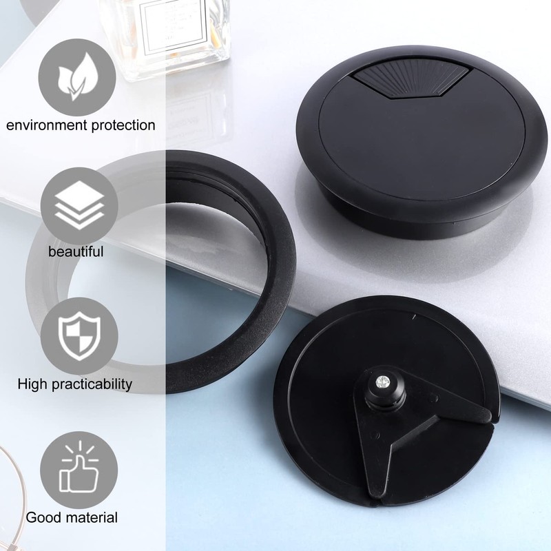 2 Pcs 80mm Desk Cable Grommets, Black Desk Cord Grommet