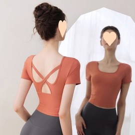 2025 New Women's Summer Yoga Suit & Top - Premium Thin Fabric Fit Dark Beige Orange + S (Under 45.00 Kg) 5ea