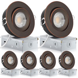 KnLnny Ware Oil Rubbed Bronze Recessed Lighting 4 Inch 6 Pack,Gimbal Led Lights with Junction Box,5CCT Selectable,9W 750LM,Dimmable