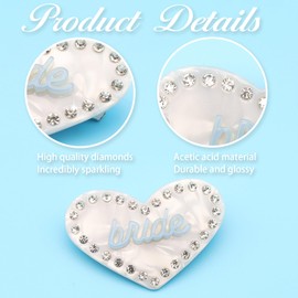 Heart Bride Hair Clip, Heart Shape Hair Barrettes, Glitter Rhinestone Hair Clip, Bridal Claw Clip for Bride Gifts Bachelorette Party Accessories Wedding