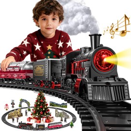 Christmas Train,Train Set for Kids Ages 4-8 Christmas Train Sets for Around The Tree,Electric Toys with Smokes Lights and Sound,Toddler Model Trains for 3 4 5 6 7 8+ Years Old Kids Gifts