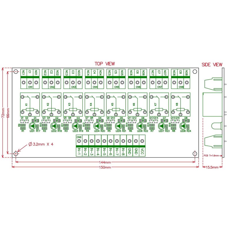 Electronics-Salon 8 Channel 10Amp SPDT Power Relay Module Board (Operating