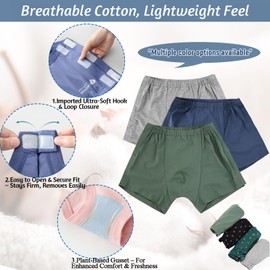 SOEDZUNG Mens Post Surgery Tear Away Underwear Open Side Breathable Cotton for Recovery Elderly Disabled Incontinence Care(Gray,L)