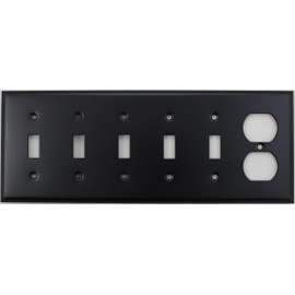 Black 6 Gang Wall Plate - 5 Toggle Switches 1 Single Duplex Outlet Cover