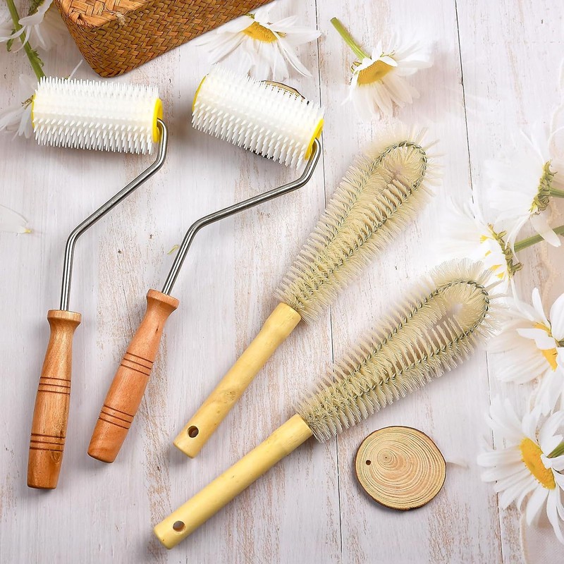 4PCS Honey Extractor Uncapping Needle Roller Wood Handle Honey Uncapper